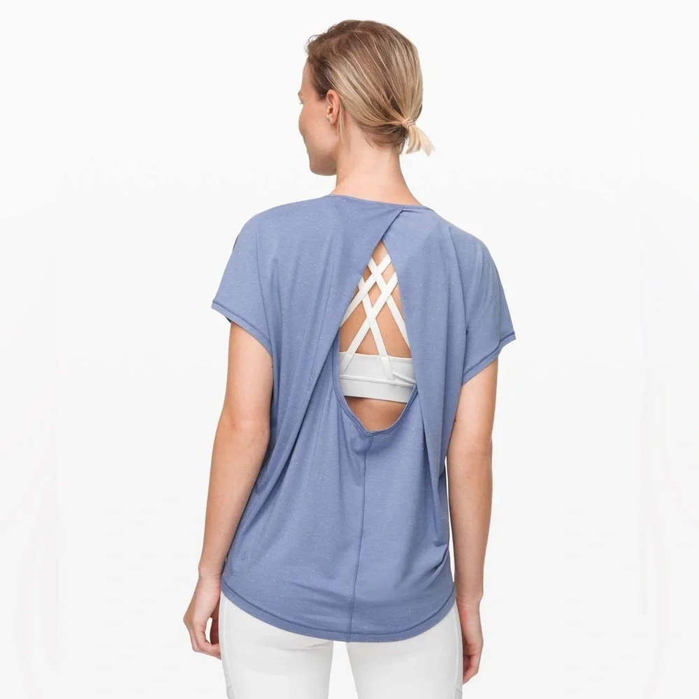 Lululemon Get Set Short Sleeve Open Back Key Hole Running Gym Workout Shirt